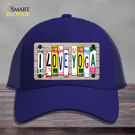 I Love Yoga Wood License Plate Art Novelty License Plate Hat Mesh / Royal Blue