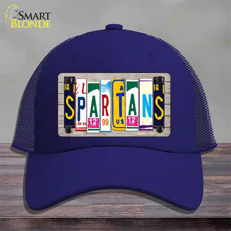 Spartans Wood License Plate Art Novelty License Plate Hat Mesh / Royal Blue