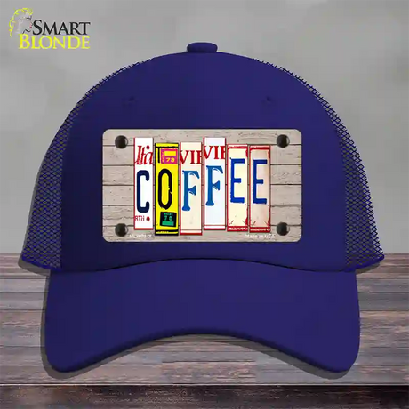 Coffee Wood License Plate Art Novelty License Plate Hat Mesh / Royal Blue