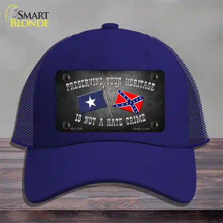 Preserving Heritage Not A Crime Novelty License Plate Hat Mesh / Royal Blue