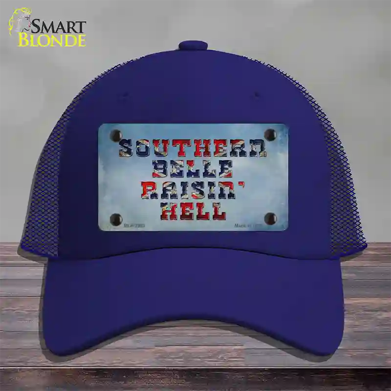 Southern Bell Raisin Hell Novelty License Plate Hat Mesh / Royal Blue