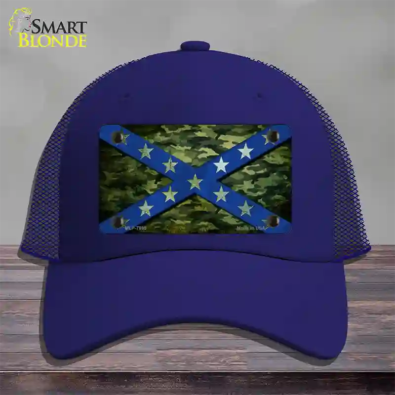 Confederate Stripes Blue Camo Novelty License Plate Hat Mesh / Royal Blue