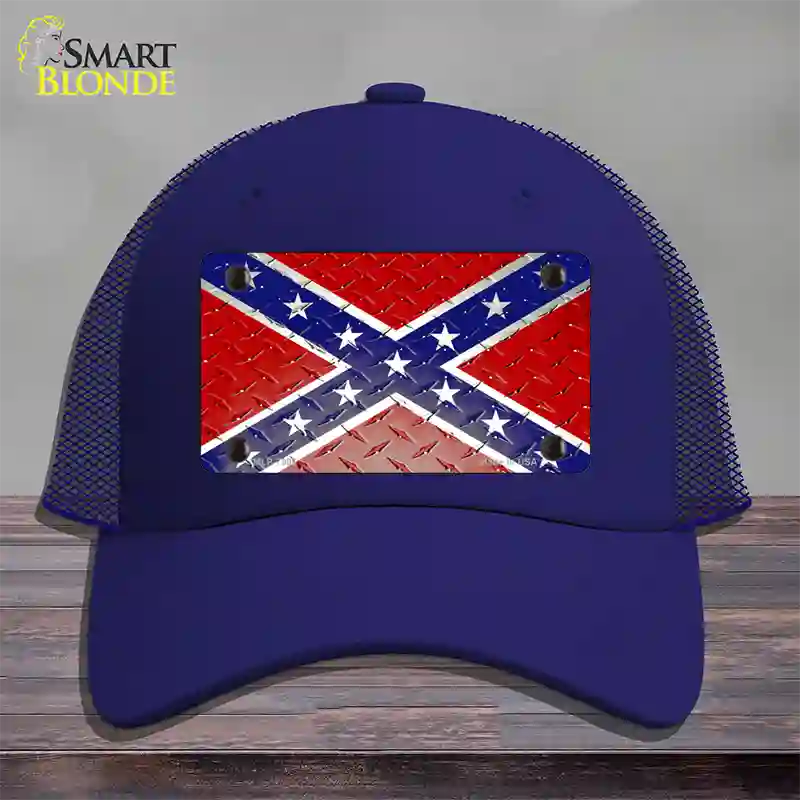 Confederate Flag Diamond Novelty License Plate Hat Mesh / Royal Blue