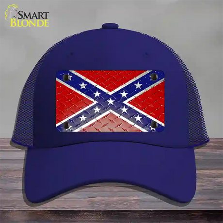 Confederate Flag Diamond Novelty License Plate Hat Mesh / Royal Blue