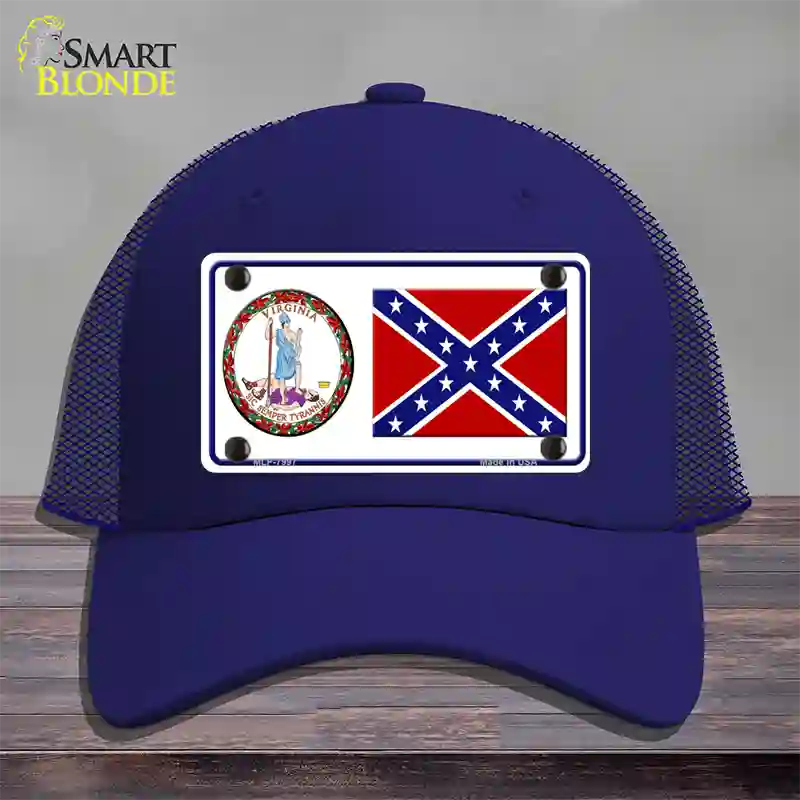 Confederate Flag Virginia Seal Novelty License Plate Hat Mesh / Royal Blue