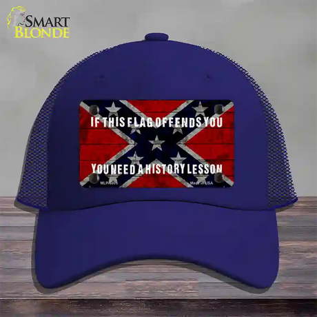 History Lesson Novelty License Plate Hat Mesh / Royal Blue