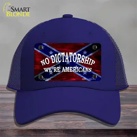 No Dictatorship Novelty License Plate Hat Mesh / Royal Blue