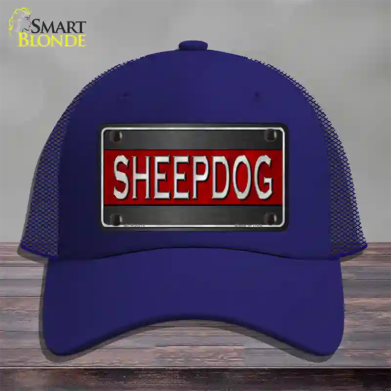 Sheepdog Thin Red Line Novelty License Plate Hat Mesh / Royal Blue