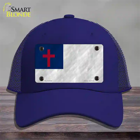 Christian Flag Novelty License Plate Hat Mesh / Royal Blue