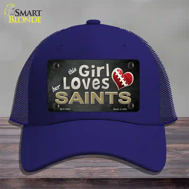 This Girl Loves Her Saints Novelty License Plate Hat Mesh / Royal Blue