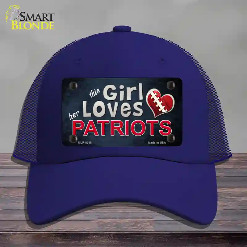 This Girl Loves Her Patriots Novelty License Plate Hat Mesh / Royal Blue