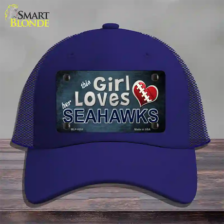 This Girl Loves Her Seahawks Novelty License Plate Hat Mesh / Royal Blue