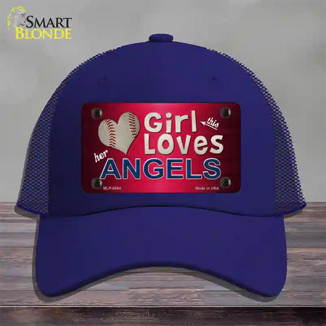 This Girl Loves Her Angels Novelty License Plate Hat Mesh / Royal Blue