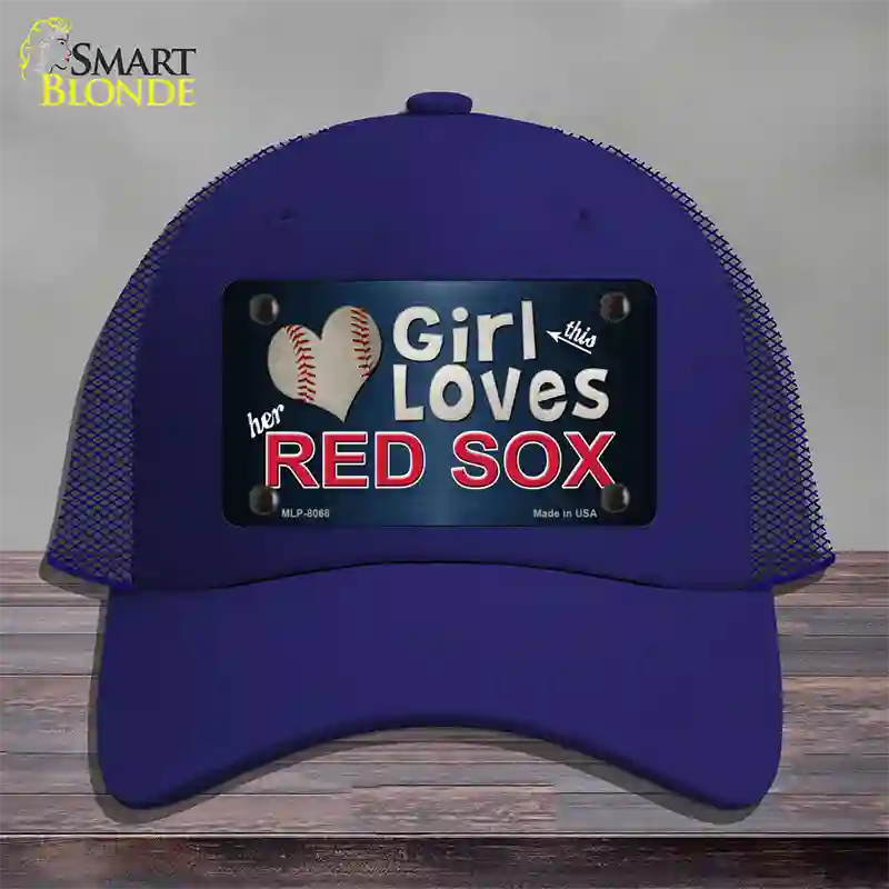 This Girl Loves Her Red Sox Novelty License Plate Hat Mesh / Royal Blue