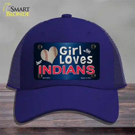 This Girl Loves Her Indians Novelty License Plate Hat Mesh / Royal Blue