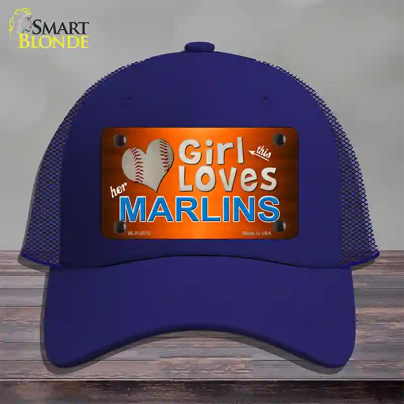 This Girl Loves Her Marlins Novelty License Plate Hat Mesh / Royal Blue