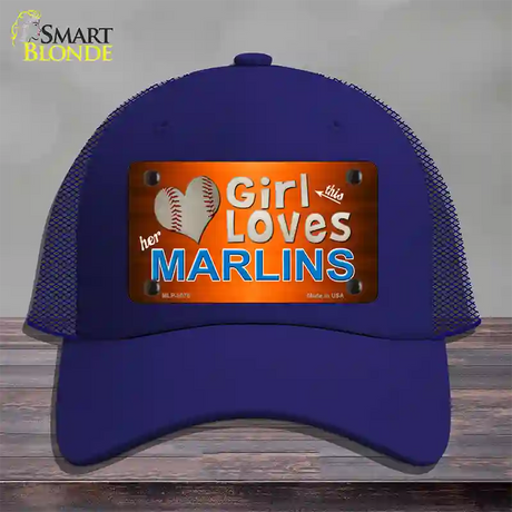 This Girl Loves Her Marlins Novelty License Plate Hat Mesh / Royal Blue