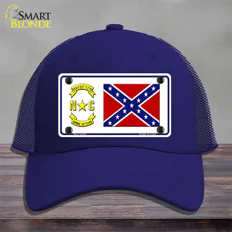 Confederate Flag North Carolina Novelty License Plate Hat Mesh / Royal Blue