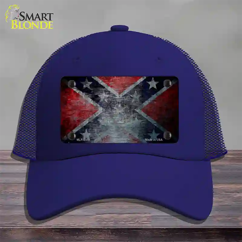 Confederate Flag Scratched Novelty License Plate Hat Mesh / Royal Blue