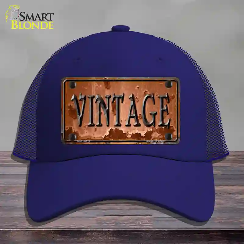 Vintage Rusty Sign Novelty License Plate Hat Mesh / Royal Blue