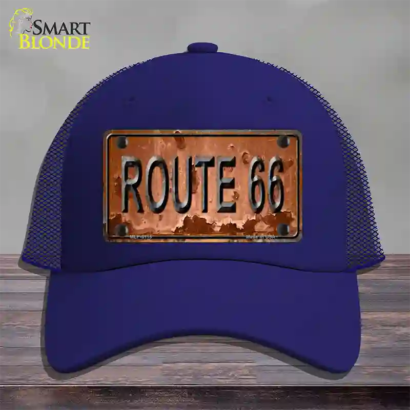 Route 66 Rusty Novelty License Plate Hat Mesh / Royal Blue