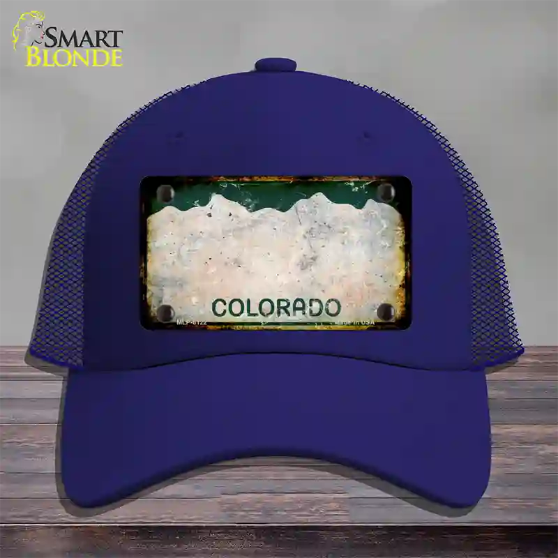 Colorado Rusty Blank Novelty License Plate Hat Mesh / Royal Blue