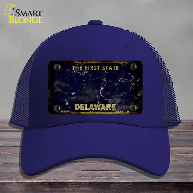 Delaware Rusty Blank Novelty License Plate Hat Mesh / Royal Blue