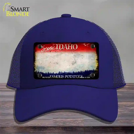 Idaho Rusty Blank Novelty License Plate Hat Mesh / Royal Blue