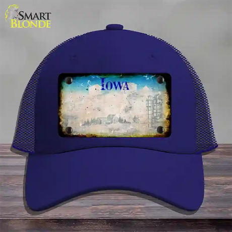 Iowa Rusty Blank Novelty License Plate Hat Mesh / Royal Blue