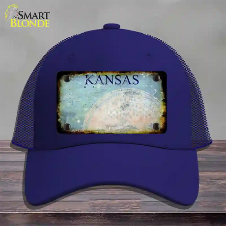 Kansas Rusty Blank Novelty License Plate Hat Mesh / Royal Blue