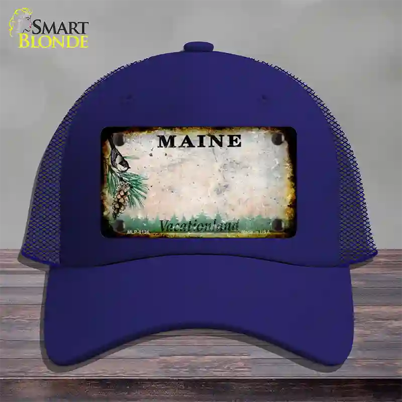 Maine Rusty Blank Novelty License Plate Hat Mesh / Royal Blue