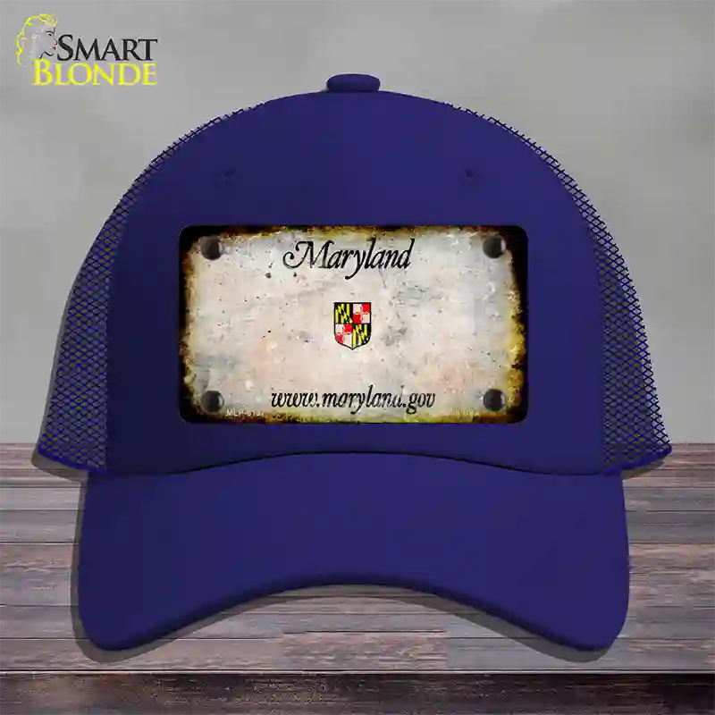 Maryland Rusty Blank Novelty License Plate Hat Mesh / Royal Blue