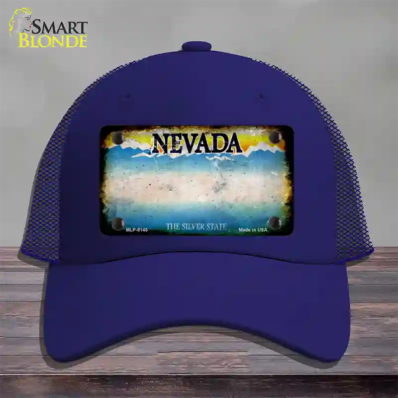 Nevada Rusty Blank Novelty License Plate Hat Mesh / Royal Blue