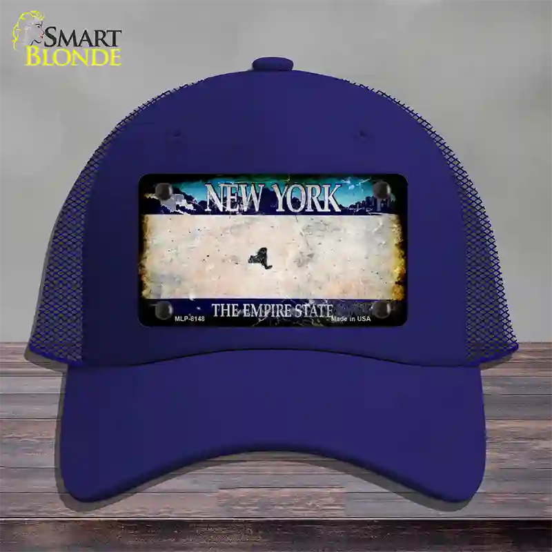 New York Rusty Blank Novelty License Plate Hat Mesh / Royal Blue