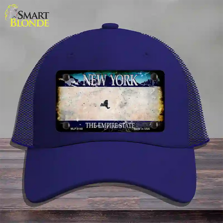 New York Rusty Blank Novelty License Plate Hat Mesh / Royal Blue