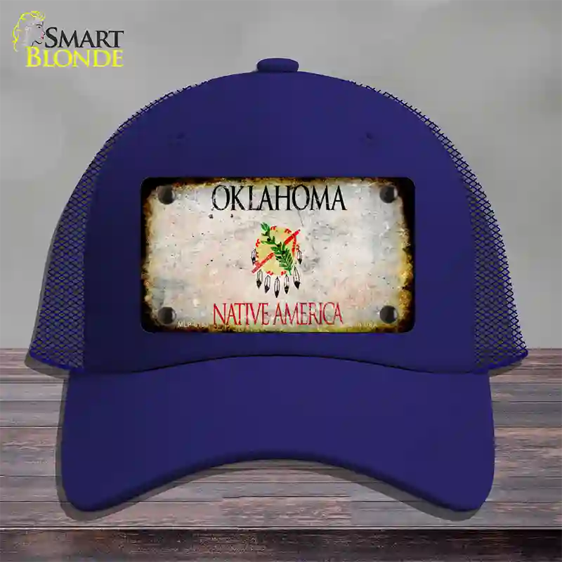 Oklahoma Rusty Blank Novelty License Plate Hat Mesh / Royal Blue