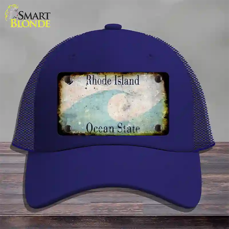 Rhode Island Rusty Blank Novelty License Plate Hat Mesh / Royal Blue