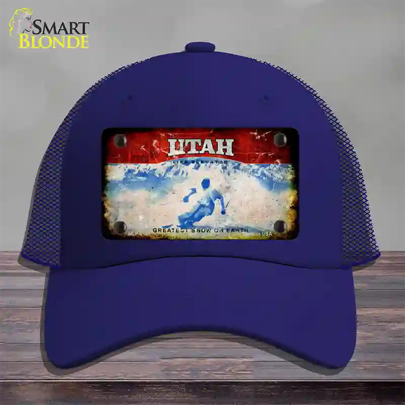 Utah Rusty Blank Novelty License Plate Hat Mesh / Royal Blue