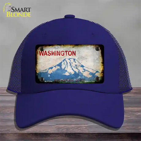 Washington Rusty Blank Novelty License Plate Hat Mesh / Royal Blue