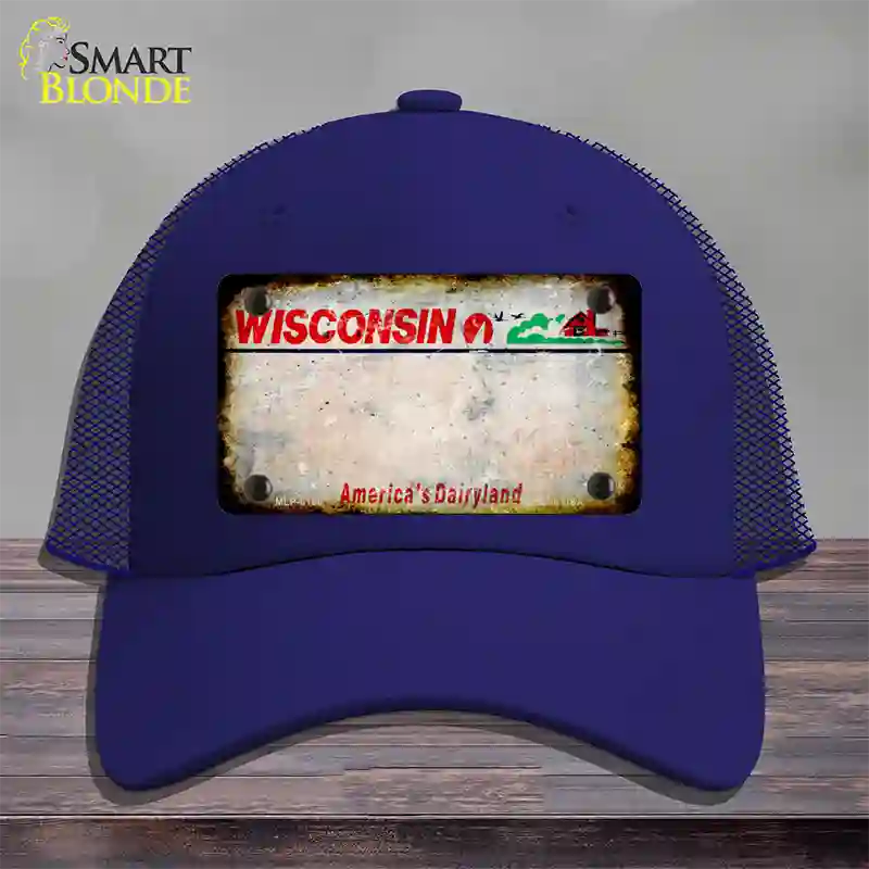 Wisconsin Rusty Blank Novelty License Plate Hat Mesh / Royal Blue