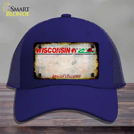 Wisconsin Rusty Blank Novelty License Plate Hat Mesh / Royal Blue