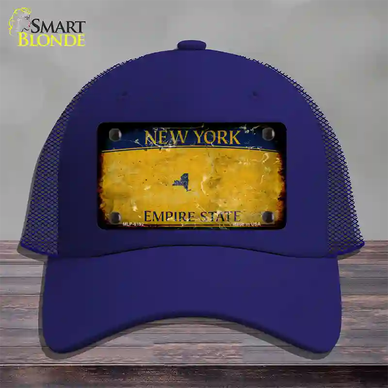 New York Yellow Rusty Blank Novelty License Plate Hat Mesh / Royal Blue