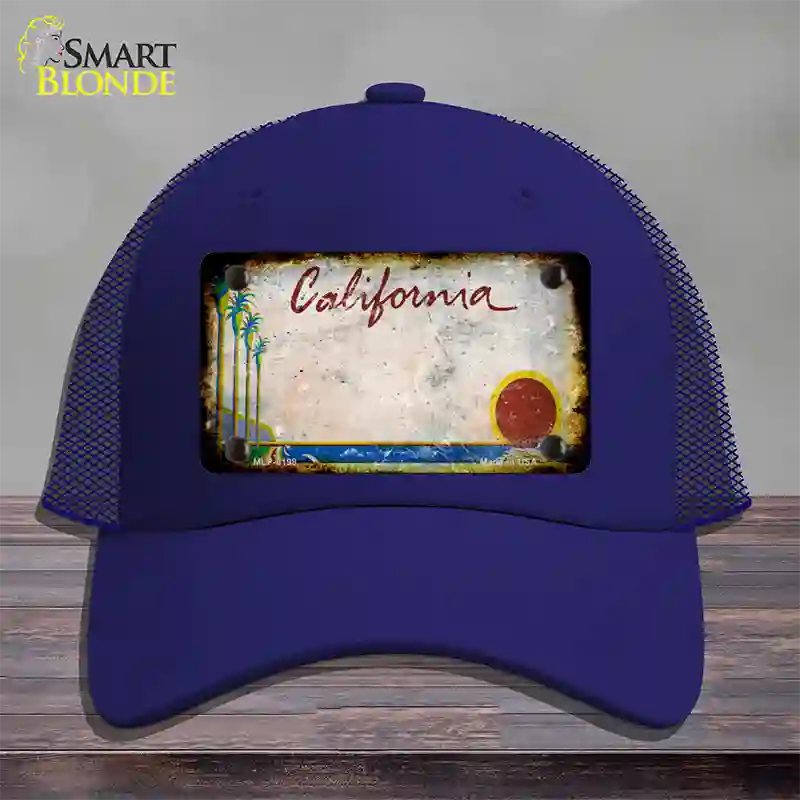 California Palm Tree Rusty Blank Novelty License Plate Hat Mesh / Royal Blue