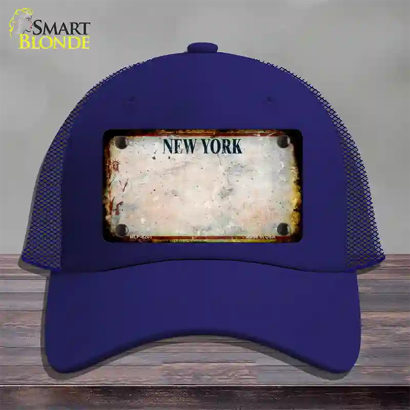 New York White Rusty Blank Novelty License Plate Hat Mesh / Royal Blue