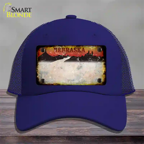 Nebraska Amber Rusty Blank Novelty License Plate Hat Mesh / Royal Blue