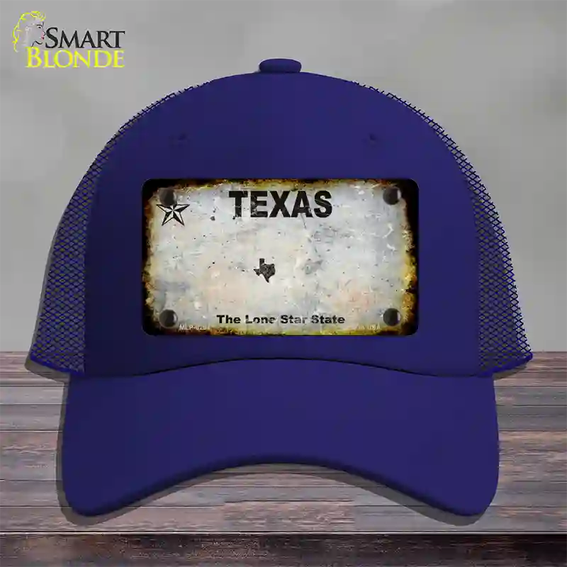 Texas White Rusty Blank Novelty License Plate Hat Mesh / Royal Blue