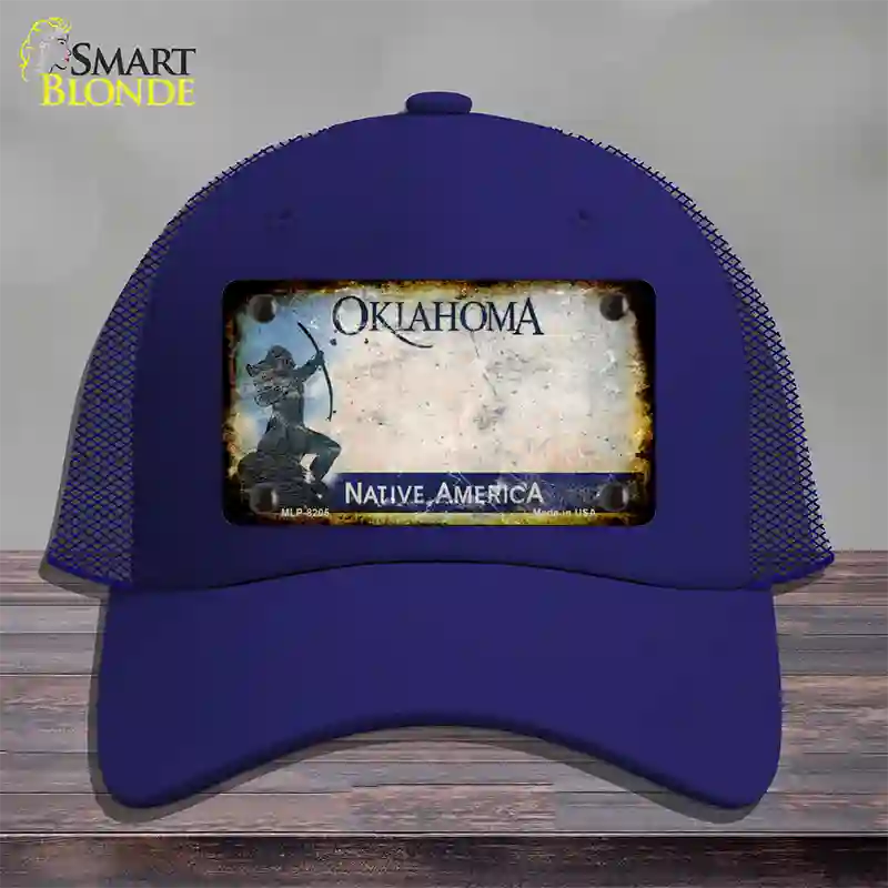 Oklahoma Arrow Rusty Blank Novelty License Plate Hat Mesh / Royal Blue