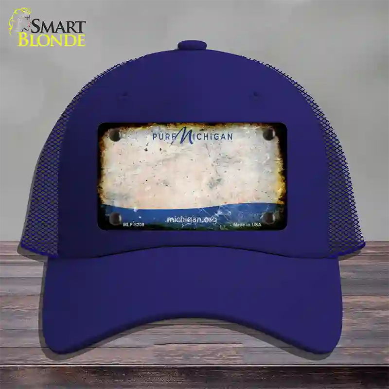 Pure Michigan Rusty Blank Novelty License Plate Hat Mesh / Royal Blue