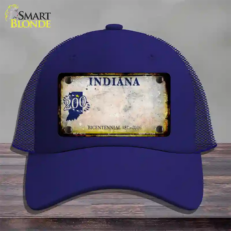 Indiana Rusty Blank Novelty License Plate Hat Mesh / Royal Blue