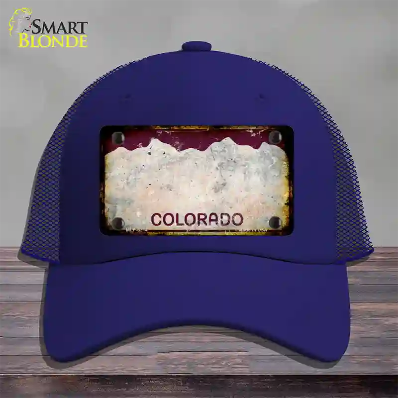 Colorado Red Rusty Blank Novelty License Plate Hat Mesh / Royal Blue